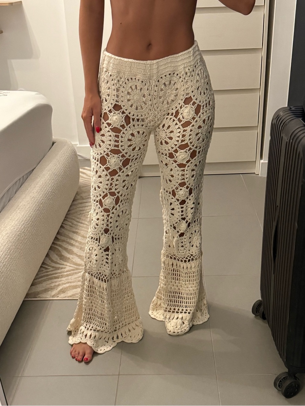 Akoia Bunga Pant - Crochet Flare Beach Coverup Pants – Cream